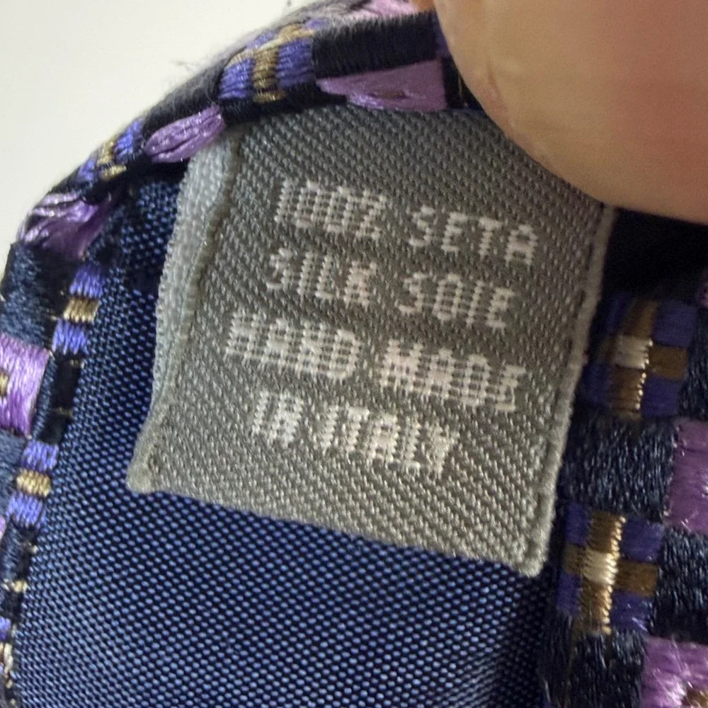 Altea Milano Mens Purple Black Geometric Check Silk Tie Handmade Italy 3.75in